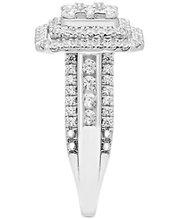 Diamond Emerald Shaped Halo Cluster Multirow Ring (1 ct. t.w.) in 14k White Gold