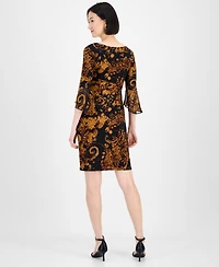Connected Petite Printed Side-Tab Ruffled-Cuff Dress
