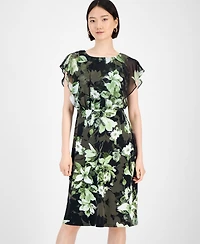 Connected Petite Floral Bodice-Overlay Jersey Dress