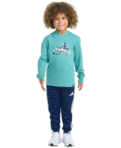 adidas Toddler and Little Boys 2-Piece Long Sleeve Hooded T-Shirt Jogger Pant Set