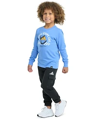 adidas Toddler & Little Boys Long-Sleeve Graphic T-Shirt Elastic-Waistband Cargo Jogger Pants, 2 Piece Set