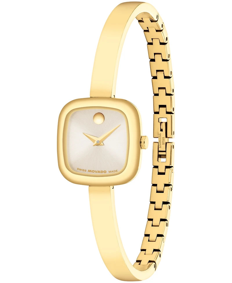 Movado Women's Museum Cushion Swiss Quartz Yellow Pvd Steel Bangle Watch, 21.50mm