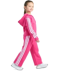 adidas Toddler & Little Girls Full-Zip 3-Stripe Hooded Fleece Jacket Wide-Leg Pants, 2 Piece Set