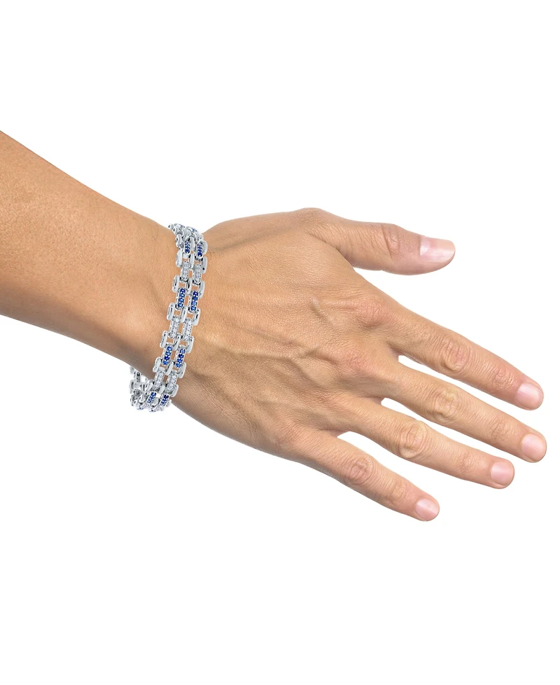 Diamond Round & Baguette Square Link Bracelet (3/4 ct. t.w.) in Sterling Silver