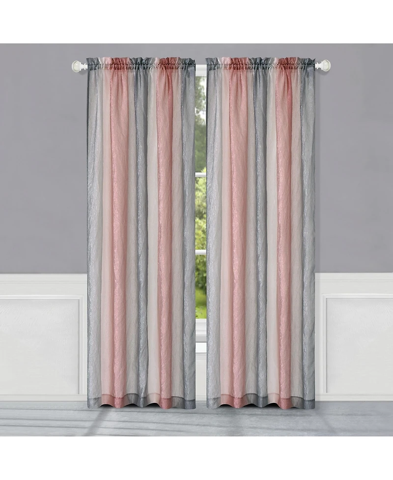 Kate Aurora 1 Piece Crushed Faux Satin Silver & Blush Rose Pink Ombre Window Curtain Panel