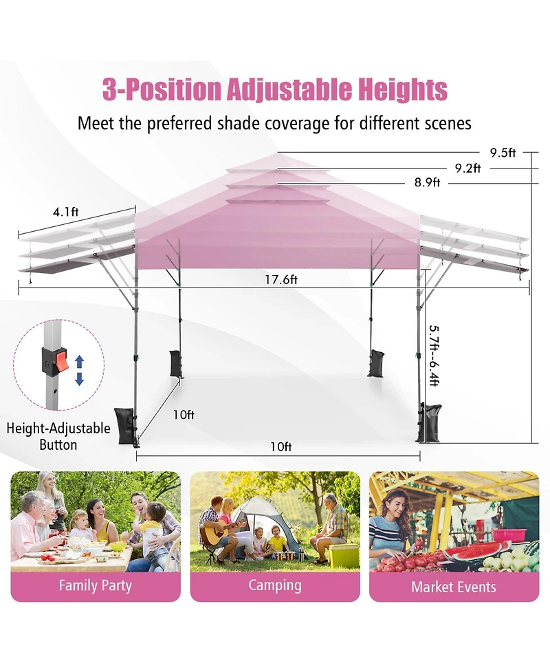 Outdoor Instant Pop-up Canopy Tent with Dual Half Awnings