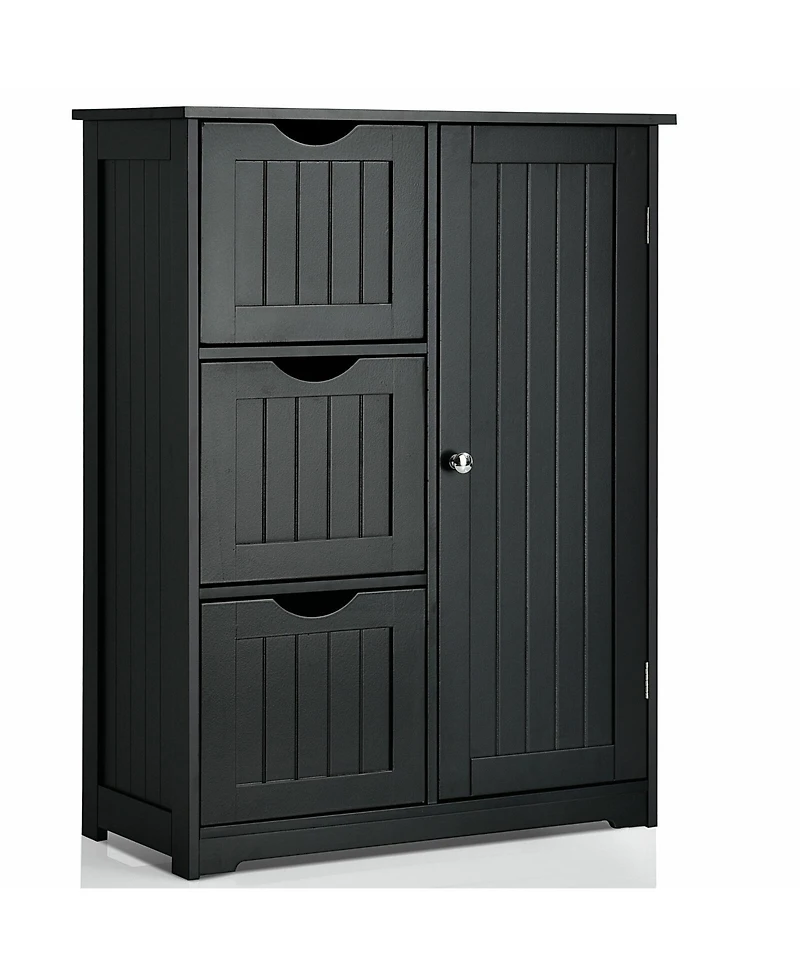 Volenca Bathroom Floor Cabinet Side Storage Cabinet with 3 Drawers and 1 Cupboard
