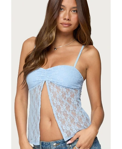 Edikted Women's Priya Sheer Lace Split Front Top