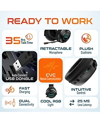 Delton Wireless Gaming Headset with Retractable Cvc Mic, Auto Pair Usb Dongle, 35 hrs Talk time, Fast Charging Gaming Headphones with Rgb Light for Pc