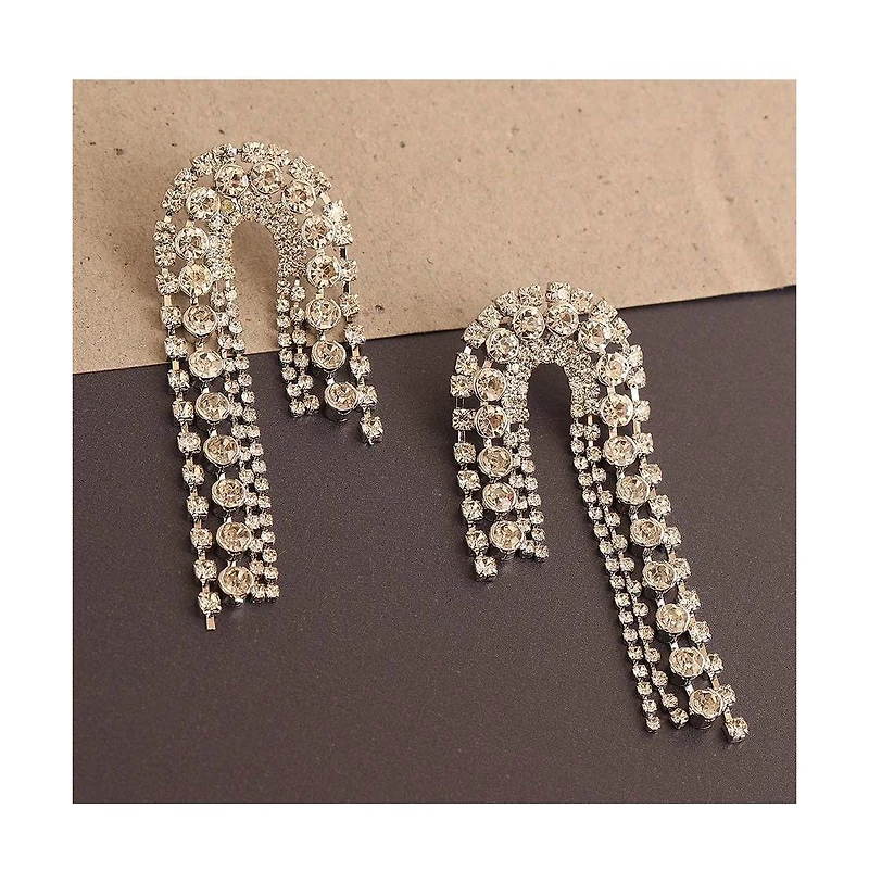 Sohi Women's White Bling Drop Earrings