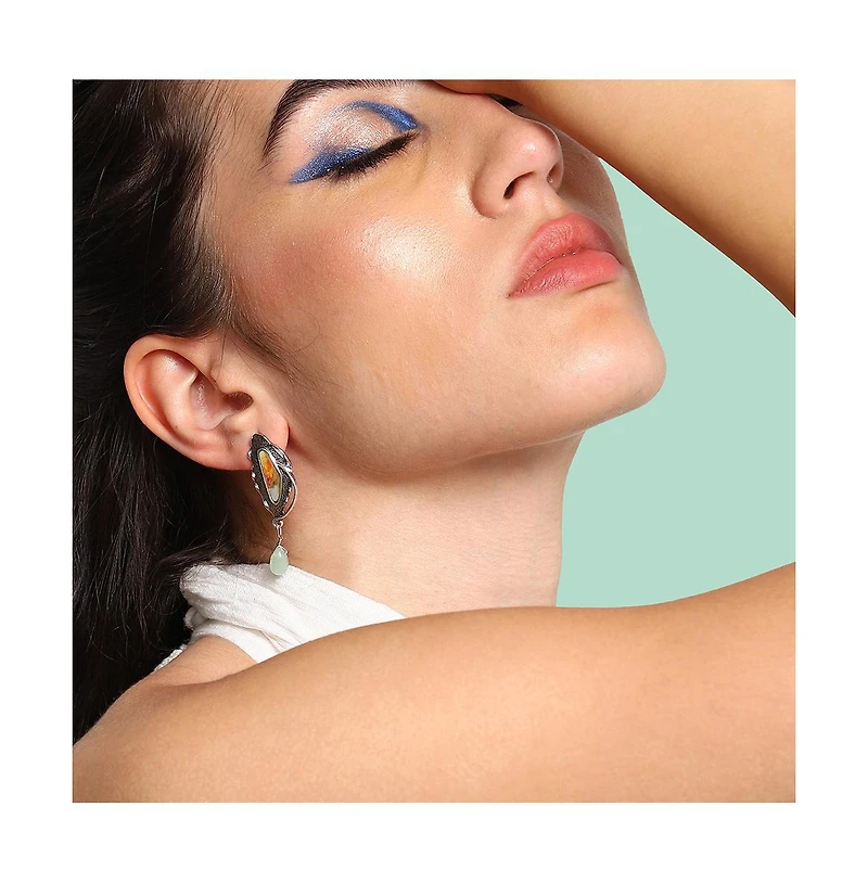 Sohi Women's Blue Abstract Drop Earrings