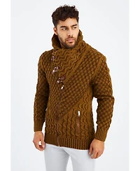 Leif Nelson Men's Knitted Shawl Collar Cardigan with Leather Buckle Detail