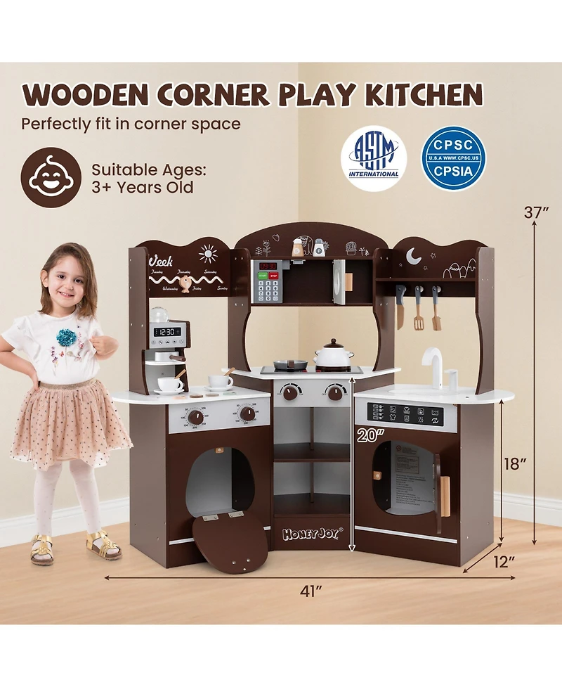 Corner Play Kitchen with Coffee Machine and Slide for Kids