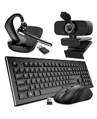 Delton 90X Bluetooth Headset with Usb Dongle, 1080p Usb Webcam with Adjustable Mounting Clip, Wireless Keyboard and Mouse Combo, Compatible with Lapto