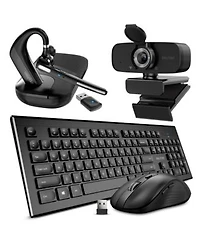 Delton 90x Bluetooth Headset With Usb Dongle 1080p Usb Webcam With Adjustable Mounting Clip Wireless Keyboard Mouse Combo Compatible With Laptop Pc Tablets Smartphone Black