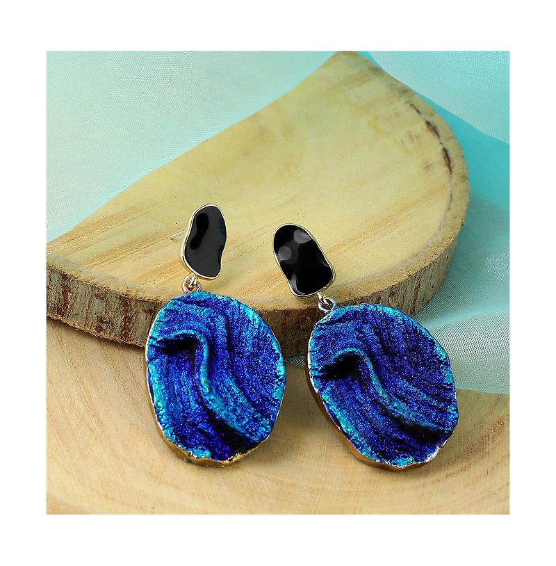 Sohi Women's Blue Textured Oval Drop Earrings