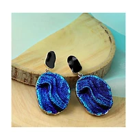 Sohi Women's Blue Textured Oval Drop Earrings