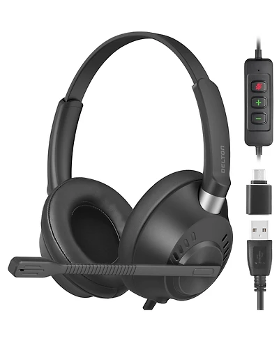 Delton 42Y Usb Headset with Mic, Hi-Fi Stereo Sound, Over-Ear Computer Headset with Noise Cancelling Microphone, In-Line Controls, Compatible with Pc,