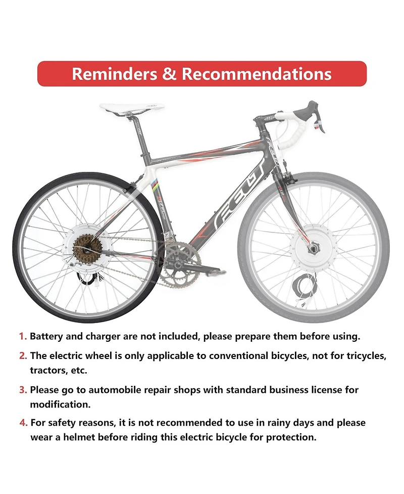 Yescom Electric Bicycle Motor Conversion Kit for 24" 750W 36V E-bike Rear Wheel
