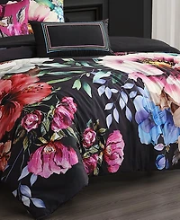 Bebejan Black Night Poppies Bedding 100% Cotton Sateen 5 Piece Queen Size Reversible Comforter Set