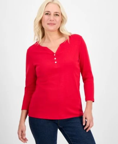 Style Co Womens Cotton 3 4 Sleeve Henley Tee Pxs 4x Created For Macys