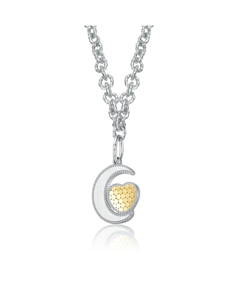 Two-Tone Crescent Moon & Heart Pendant