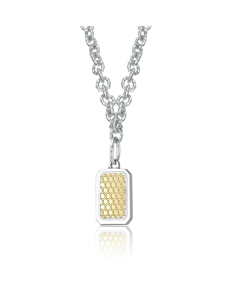 Rachel Glauber Two-Tone Dog Tag Textured Pendant Necklace
