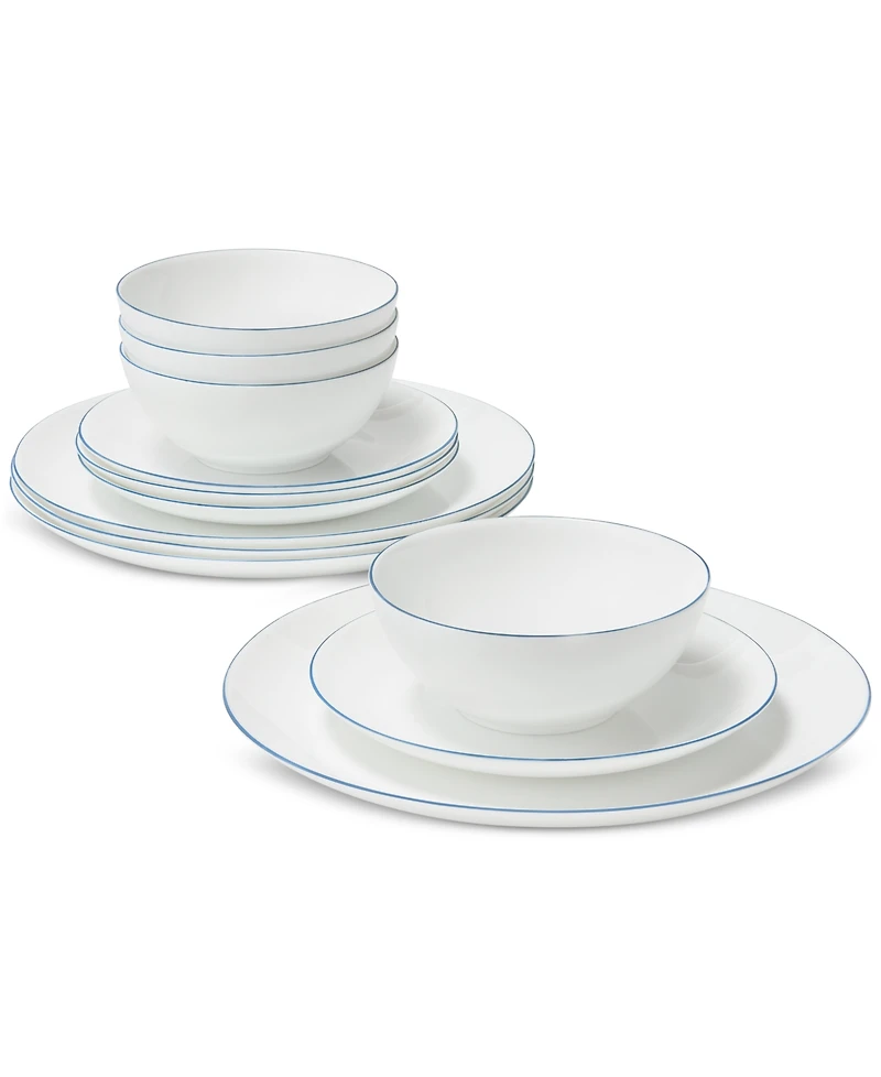 Arch Studio Opal Glass Blue Rim 12 Pc Dinnerware Set, Service for 4, Exclusively at Macy's