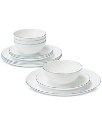 Arch Studio Opal Glass Blue Rim 12 Pc Dinnerware Set, Service for 4, Exclusively at Macy's