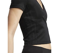 adidas Women's Surplice-Neck Three-Stripes Short-Sleeve T-Shirt