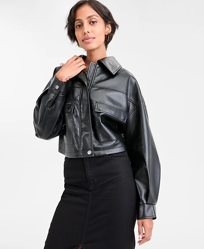 Guess Women's Flaminia Cropped Faux-Leather Jacket
