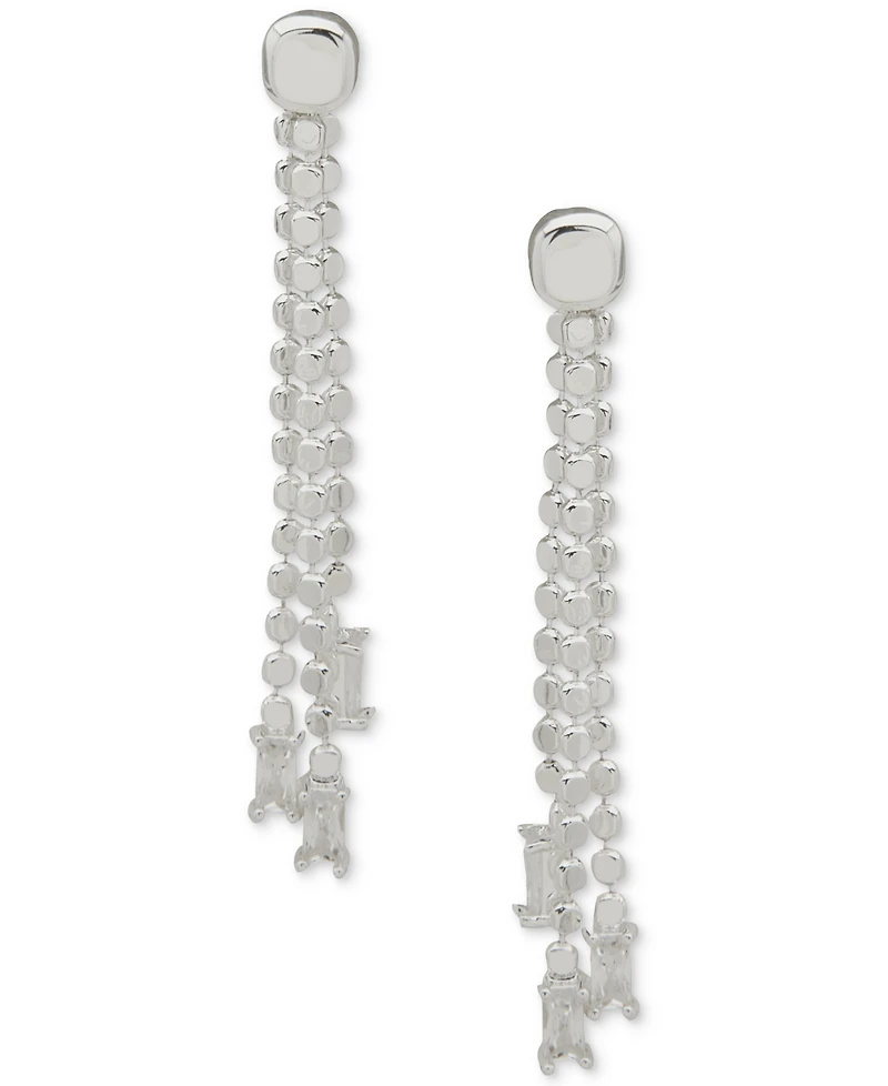 Anne Klein Silver-Tone Flat Chain Cubic Zirconia Drop Earrings