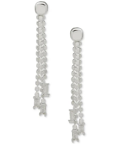Anne Klein Silver-Tone Flat Chain Cubic Zirconia Drop Earrings