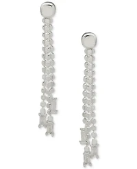 Anne Klein Silver-Tone Flat Chain Cubic Zirconia Drop Earrings