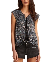 Lucky Brand Women's Floral Smocked Tassel-Tie Top
