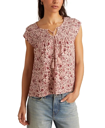 Lucky Brand Women's Floral Smocked Tassel-Tie Top