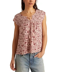 Lucky Brand Women's Floral Smocked Tassel-Tie Top