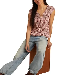 Lucky Brand Women's Floral Smocked Tassel-Tie Top