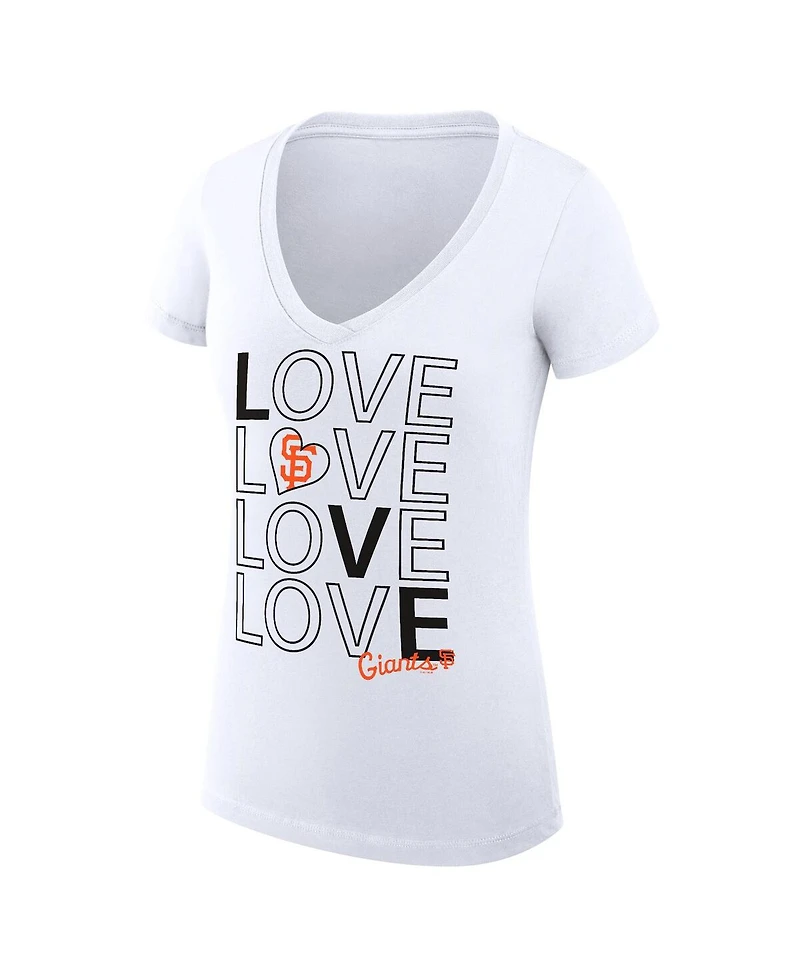 G-iii 4Her by Carl Banks Women's White San Francisco Giants Love Graphic Team V-Neck Fitted T-Shirt
