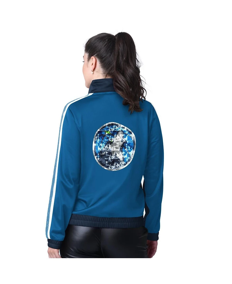 G-iii 4Her by Carl Banks Women's Navy/Blue Minnesota Timberwolves Rebel Sequin Bling Full-Zip Track Jacket