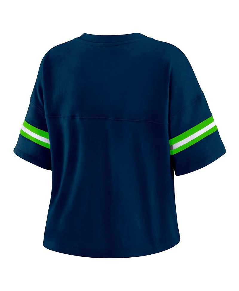 Wear by Erin Andrews Women's Navy Minnesota Timberwolves Plus Color Block Boxy V-Neck T-Shirt