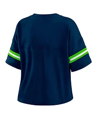 Wear by Erin Andrews Women's Navy Minnesota Timberwolves Plus Color Block Boxy V-Neck T-Shirt