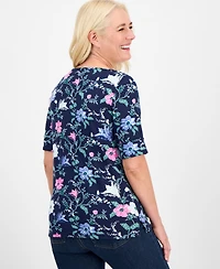 Style & Co Women's Printed Boat-Neck Elbow-Sleeve Top, Exclusively at Macy's