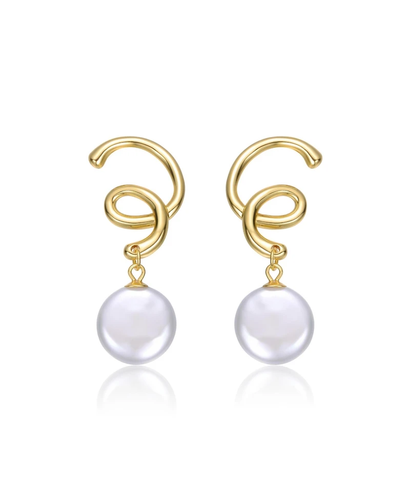 14K Gold Plated Spiral Freshwater Pearl Dangle Earrings