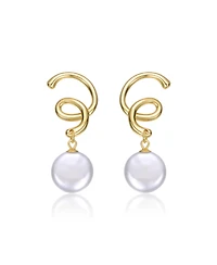 14K Gold Plated Spiral Freshwater Pearl Dangle Earrings