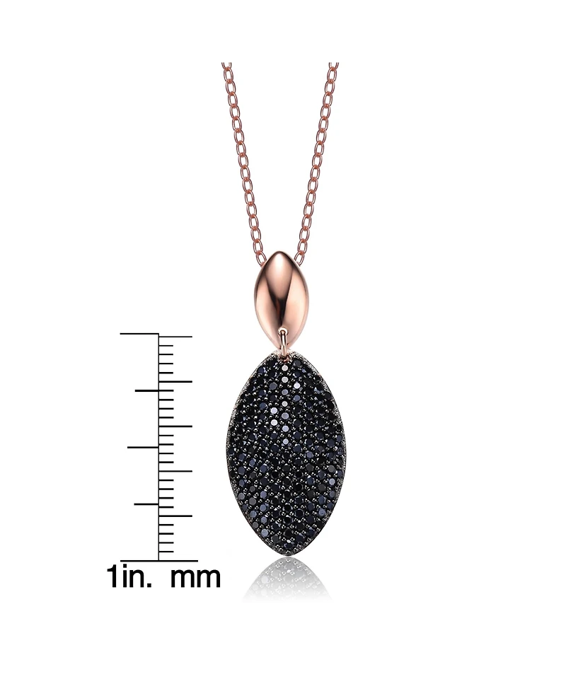 Sterling Silver 18K Rose Plated with Cubic Zirconia Black Teardrop Pendant