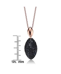 Sterling Silver 18K Rose Plated with Cubic Zirconia Black Teardrop Pendant