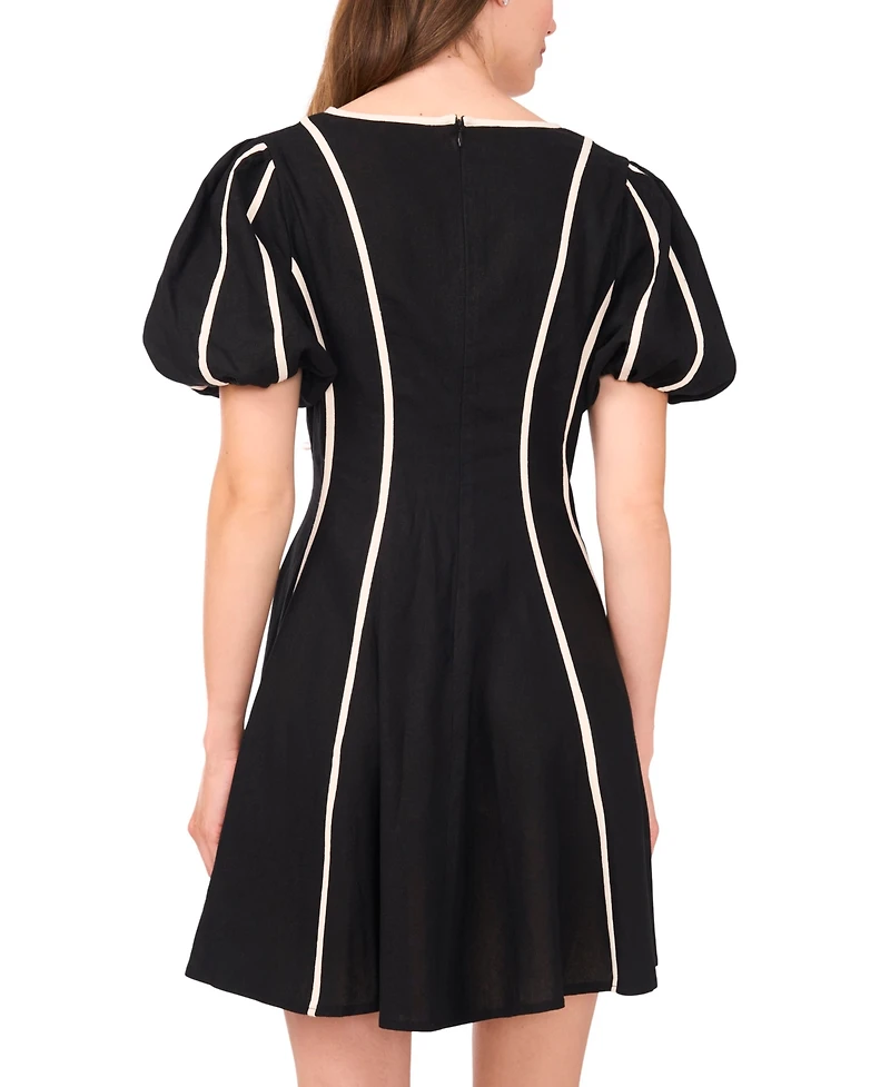 1.state Women's Piped Short-Sleeve Fit & Flare Dress