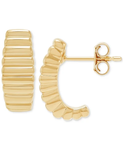 Polished Ribbed C-Design Small Hoop Earrings in 14K Gold, 59"