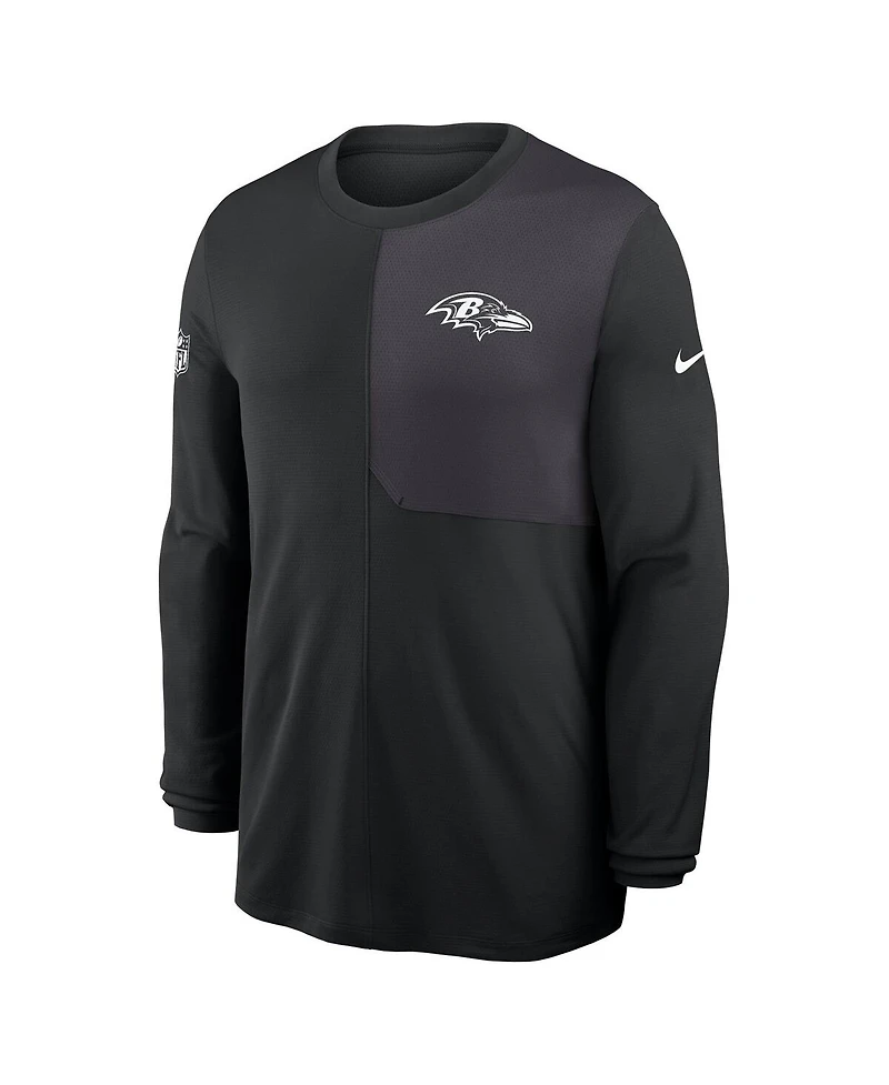 Nike Men's Black Baltimore Ravens Sideline Coach Uv Performance Long Sleeve T-Shirt